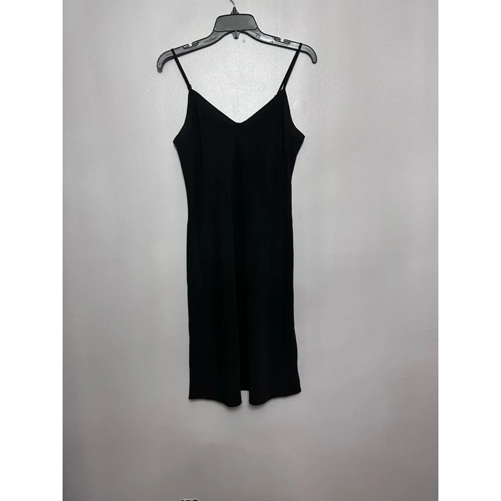 Allsaints Slip Dress Women's 00 Black Solid Knee Length V Neck Minimalist New - Picture 2 of 9